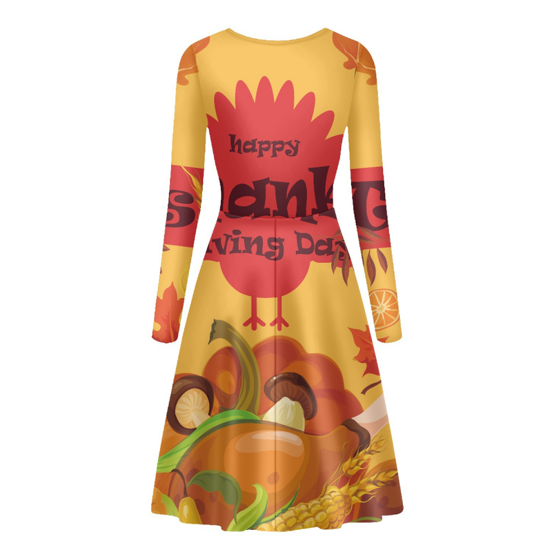 Thanksgiving Day Printed Women O Neck Long Sleeve Dress