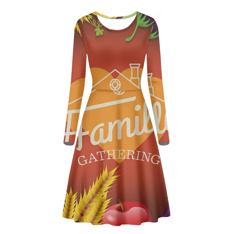 Thanksgiving Day Printed Women O Neck Long Sleeve Dress