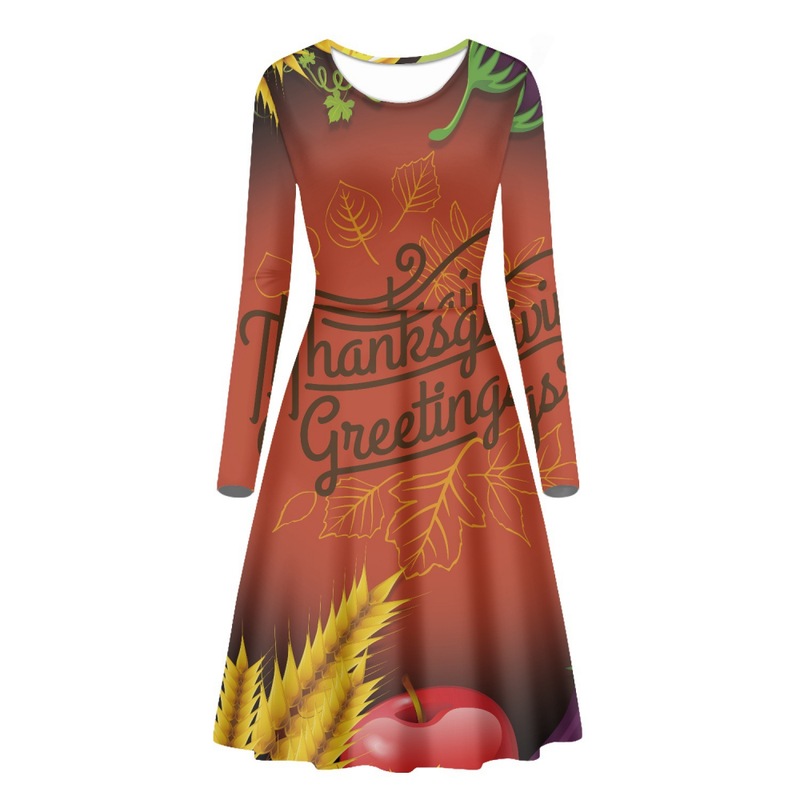 Thanksgiving Day Printed Women O Neck Long Sleeve Dress