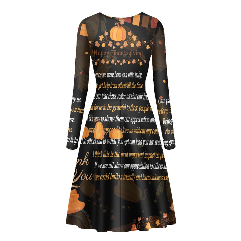 Thanksgiving Day Printed Women Round Neck Elegant Midi Dress