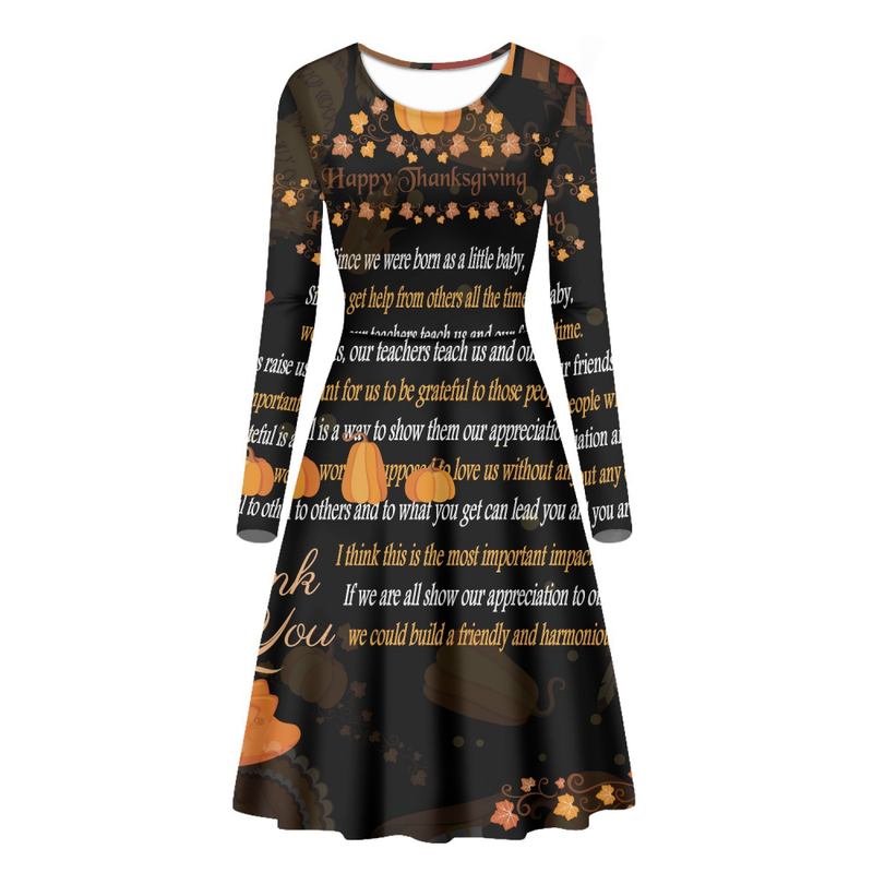 Thanksgiving Day Printed Women Round Neck Elegant Midi Dress