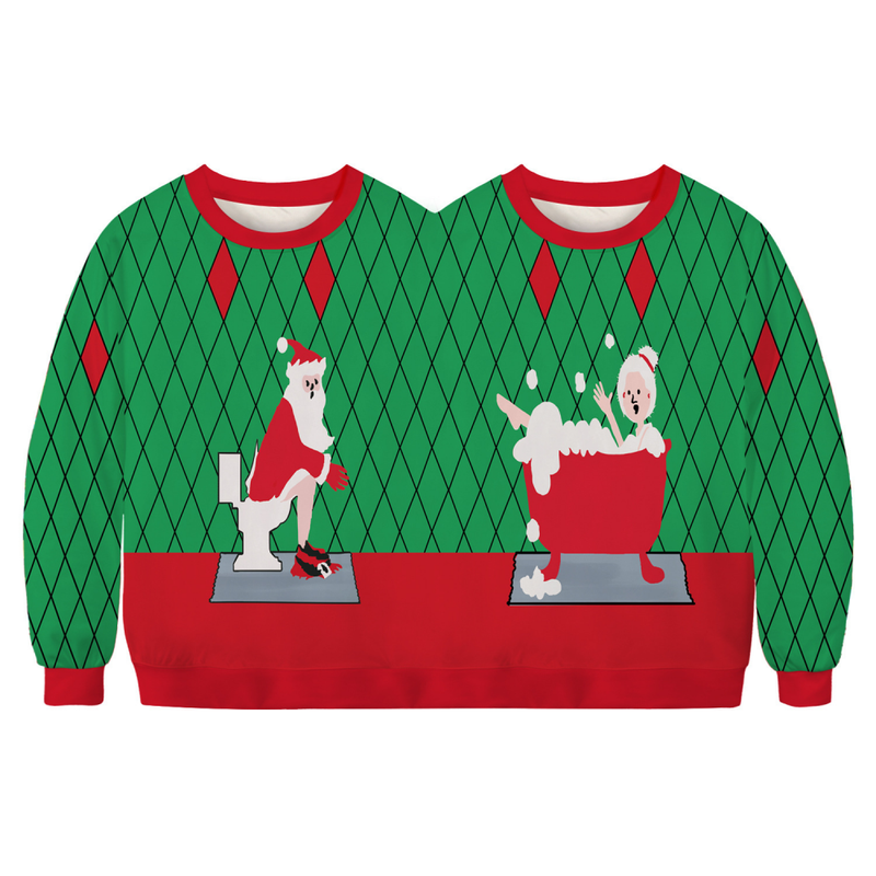 Two Person Couples Sweater for Women Men Conjoined Christmas Sweater