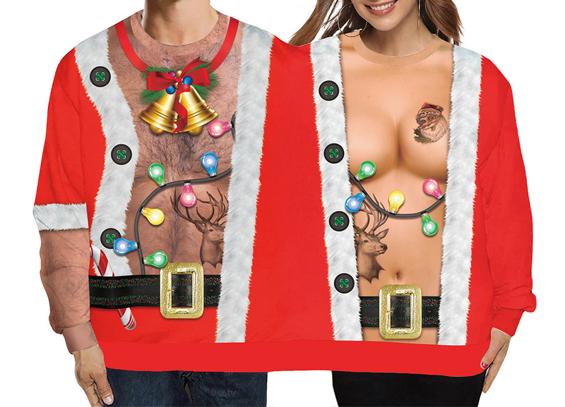 Two Person Couples Sweater for Women Men Conjoined Christmas Sweater