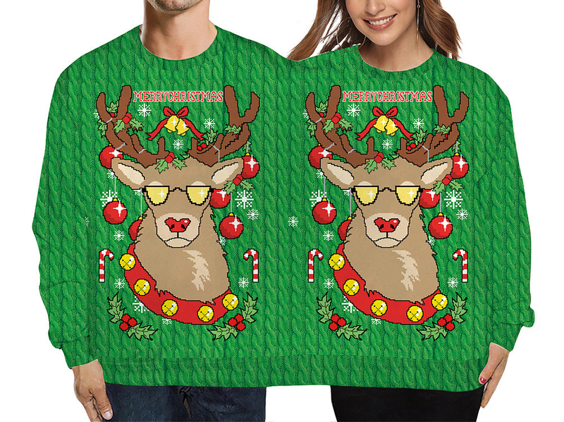 Two Person Couples Sweater for Women Men Conjoined Christmas Sweater