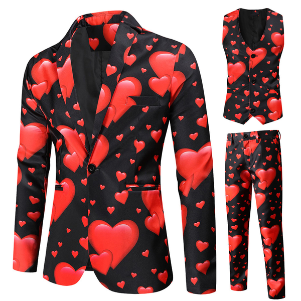 Valentine's Day Slim Fit Suit 3 Piece One Button Jackets Pants Vest