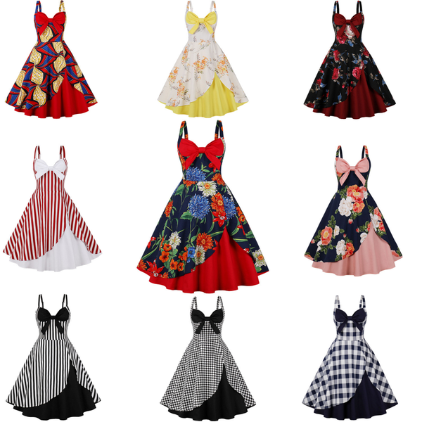 Vintage Rockabilly Halter Neck 1950 Swing Tea Party Dress Midi Dress