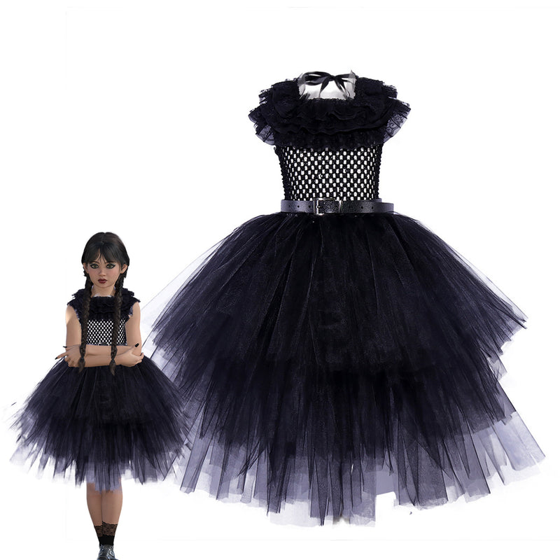 Wednesday Addams Costume Girl Dance Puff Dress Kid Black Ball Dress Party Uniform