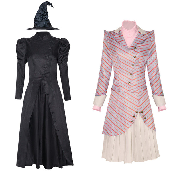 Wicked Cosplay Costume Glinda Pink Uniform Elphaba Black Dress Hat