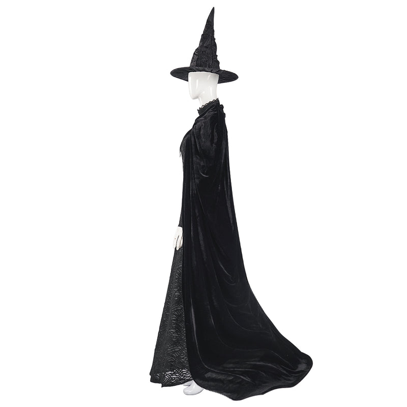 Wicked Elphaba Cosplay Costume Black Dress Velvet Cloak Hat