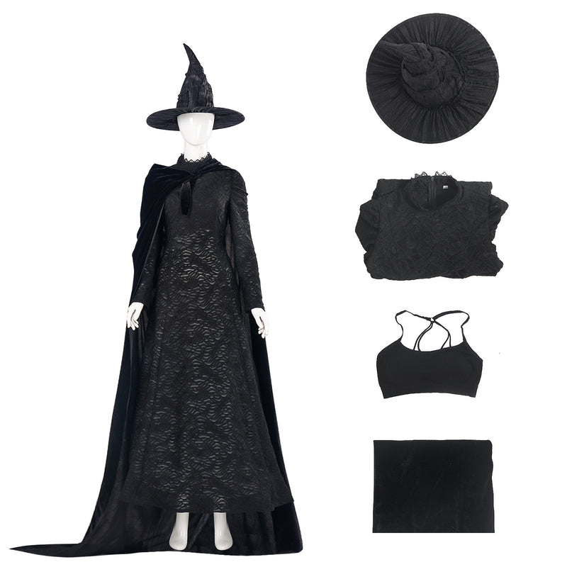 Wicked Elphaba Cosplay Costume Black Dress Velvet Cloak Hat