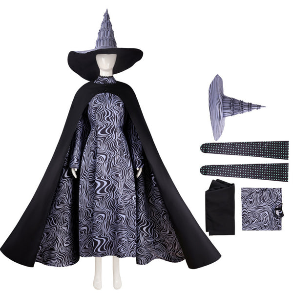 Wicked Elphaba Cosplay Costume Printed Dress Cloak Socks Hat