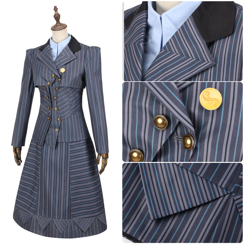 Wicked Elphaba Uniform Cosplay Costume Gray Striped Suits