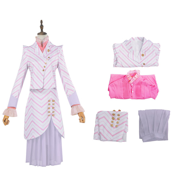 Wicked Glynda Cosplay Costume Purple Striped Jacket Skirt Blouse