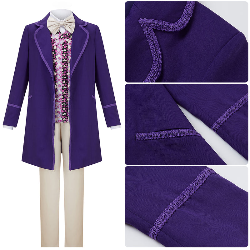 Movie Willy Wonka & the Chocolate Factory Cosplay Costume Classic Purple Suit Full Uniform