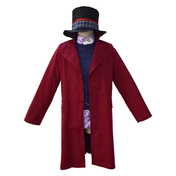 Charlie and the Chocolate Factory Willy Wonka Cosplay Costume Men Red Suit Jacket