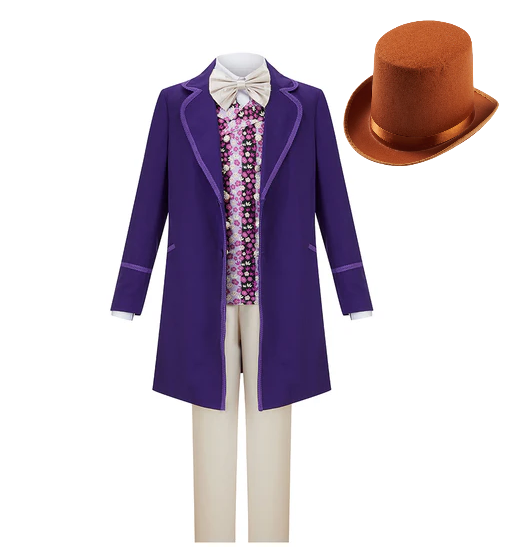 Movie Willy Wonka & the Chocolate Factory Cosplay Costume Classic Purple Suit Full Uniform