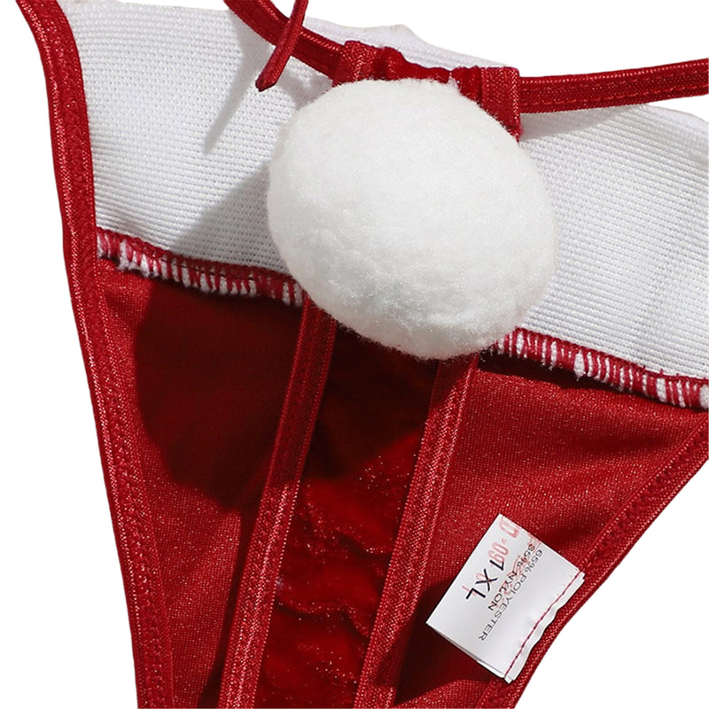 Women Adult Sexy Red Lingerie Bra Tanga Christmas Costume