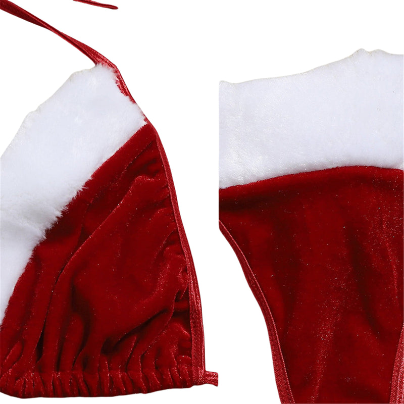 Women Adult Sexy Red Lingerie Bra Tanga Christmas Costume