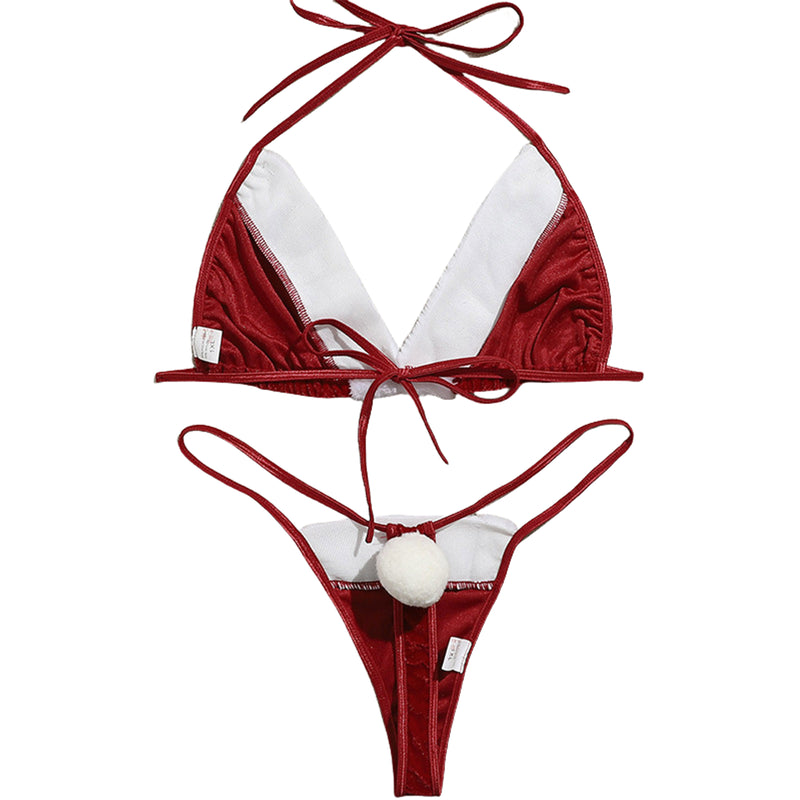 Women Adult Sexy Red Lingerie Bra Tanga Christmas Costume