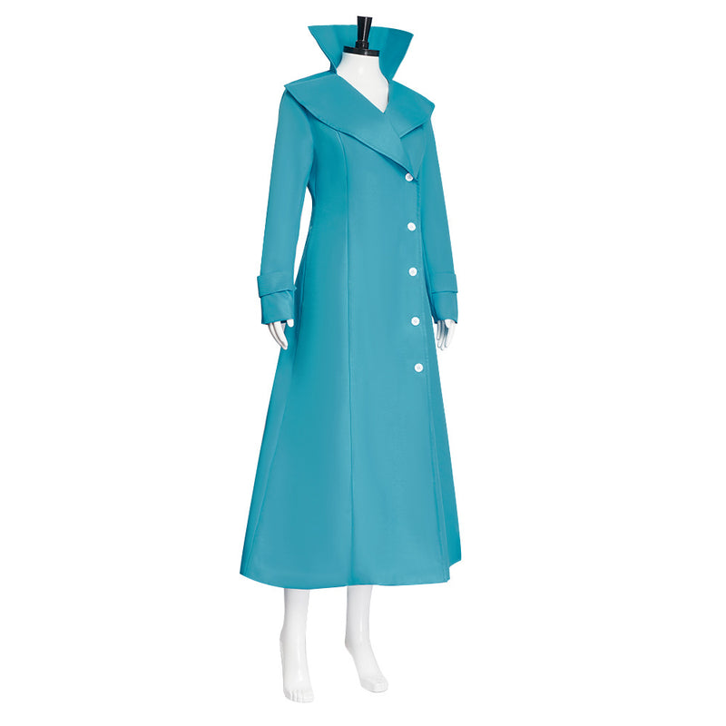 Women Cartoon Spy Cosplay Costume Aqua Blue Stand Up Collar Coat