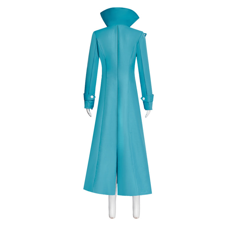 Women Cartoon Spy Cosplay Costume Aqua Blue Stand Up Collar Coat