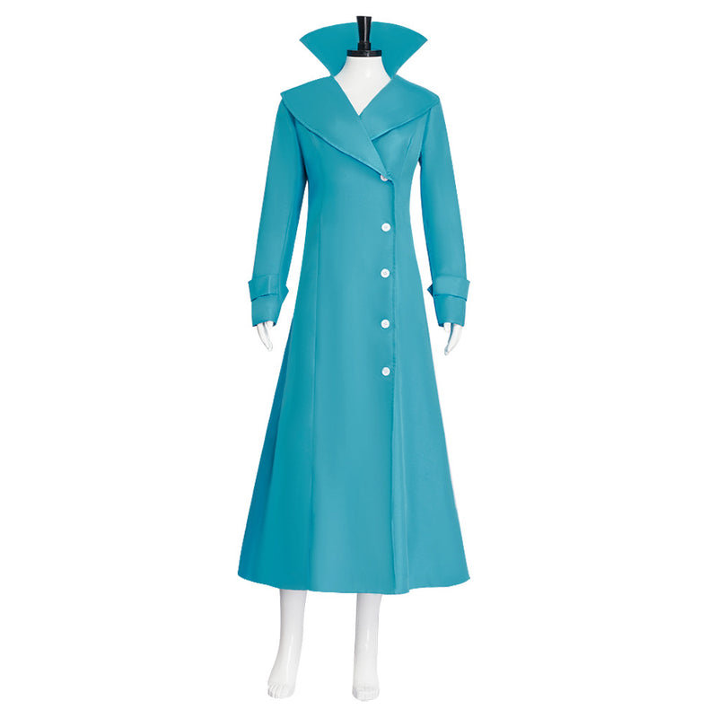 Women Cartoon Spy Cosplay Costume Aqua Blue Stand Up Collar Coat