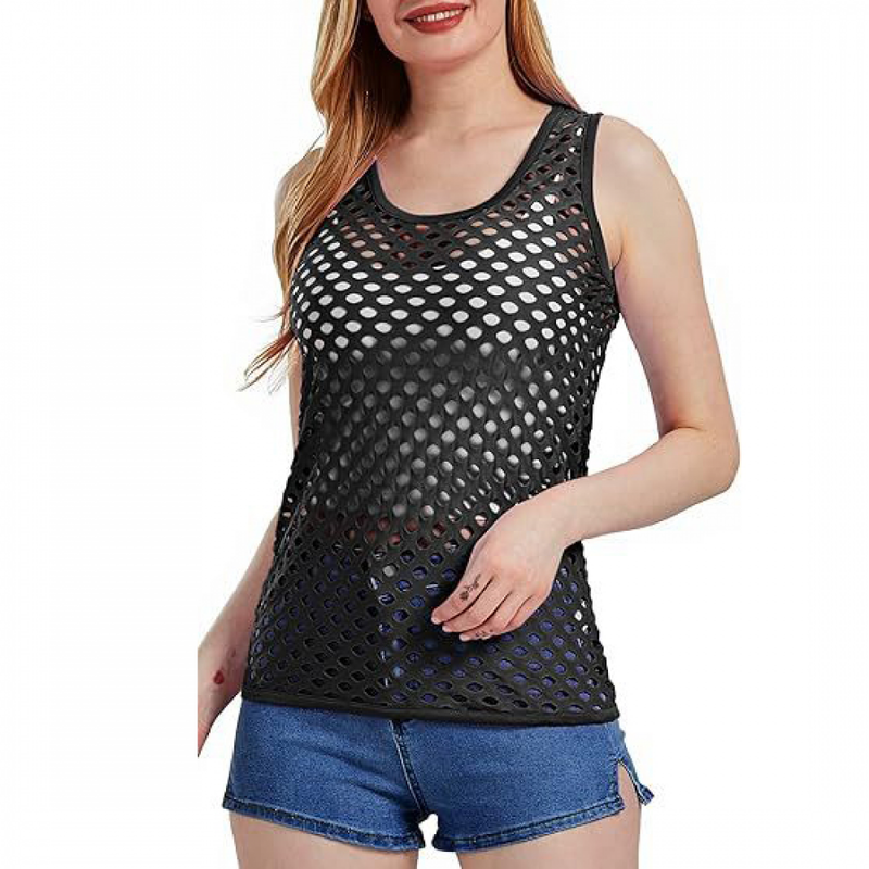 Women Casual Neon Fishnet Tank Slim Fit Party Blouse Vest