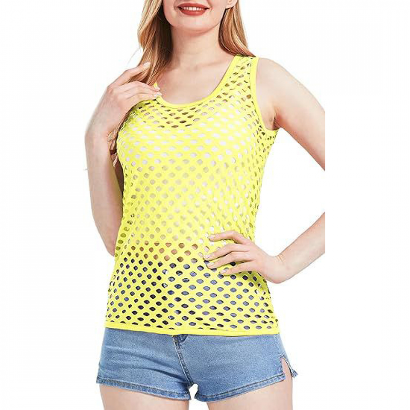 Women Casual Neon Fishnet Tank Slim Fit Party Blouse Vest