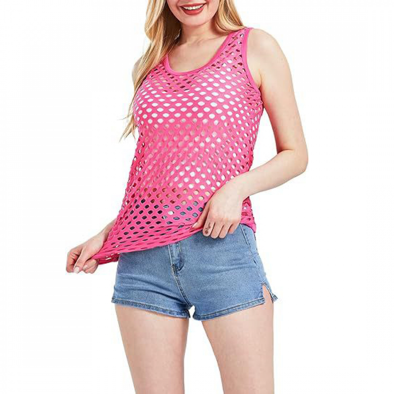 Women Casual Neon Fishnet Tank Slim Fit Party Blouse Vest