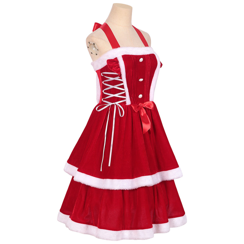 Women Christmas Cosplay Costume Red Dress Small Hooded Cloak