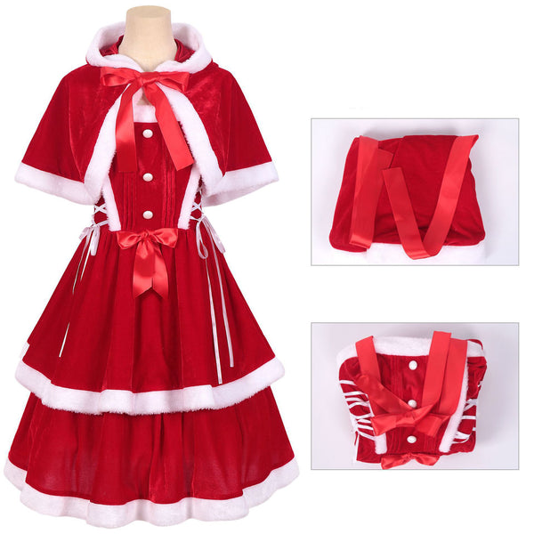 Women Christmas Cosplay Costume Red Dress Small Hooded Cloak