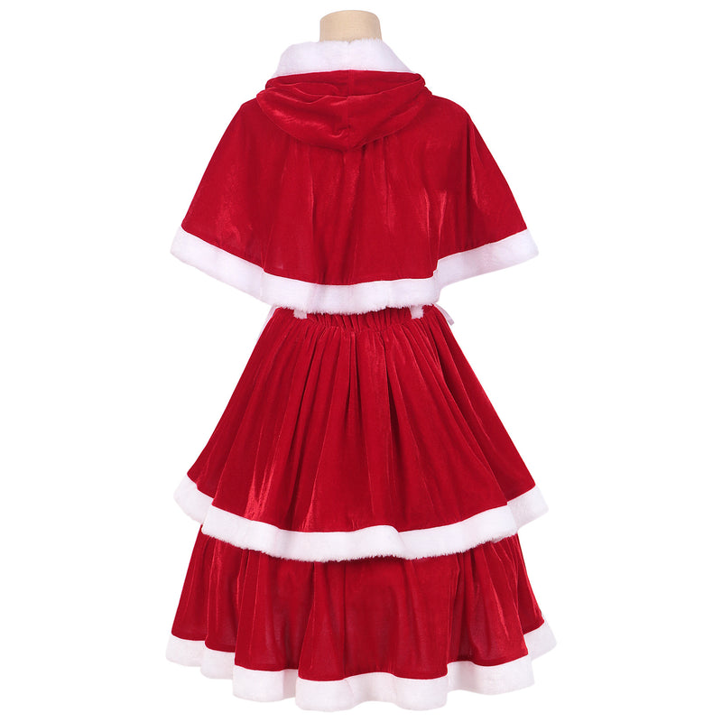 Women Christmas Cosplay Costume Red Dress Small Hooded Cloak