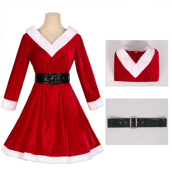 Women Christmas Party Event Cosplay Costume Hooded Red Dress