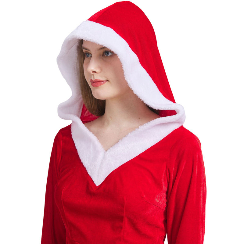 Women Christmas Party Event Cosplay Costume Hooded Red Dress