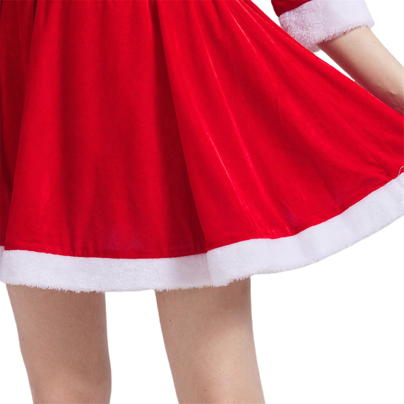 Women Christmas Party Event Cosplay Costume Hooded Red Dress