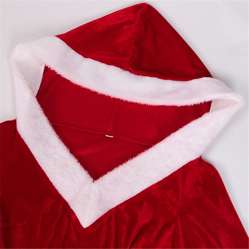 Women Christmas Party Event Cosplay Costume Hooded Red Dress