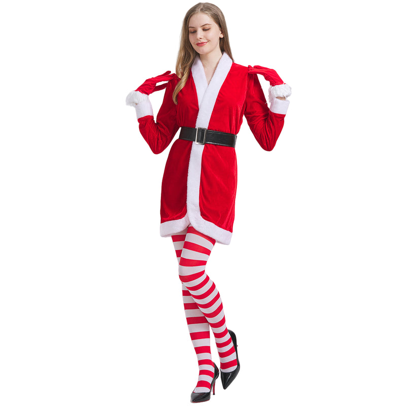 Women Christmas Party Event Cosplay Costume Red Coat Socks