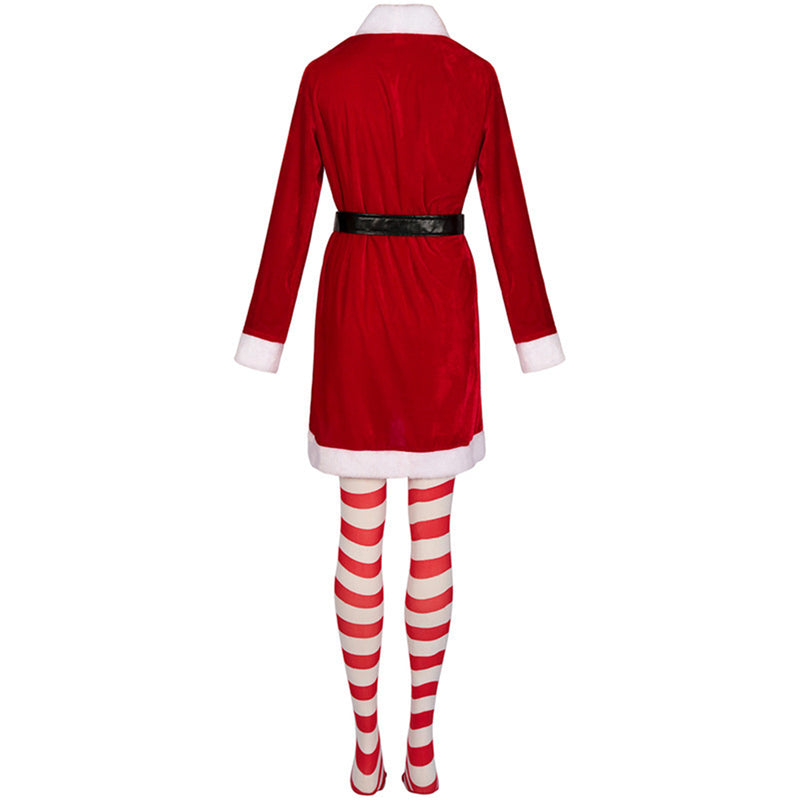 Women Christmas Party Event Cosplay Costume Red Coat Socks