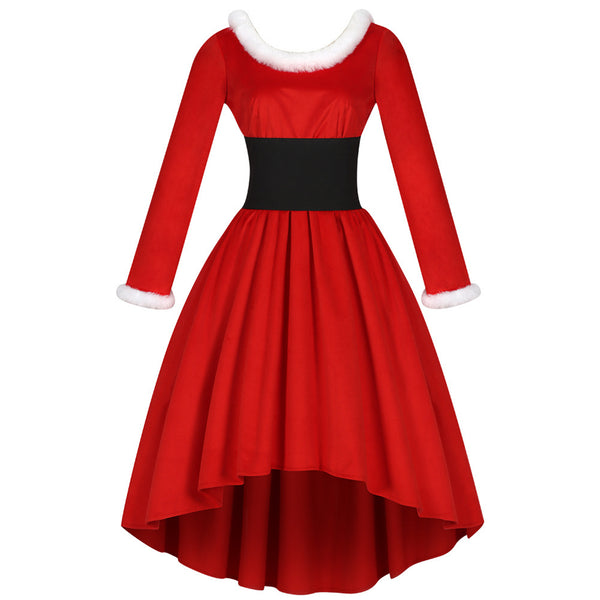 Women Christmas Party Event Waist-strap Irregular Red Dress