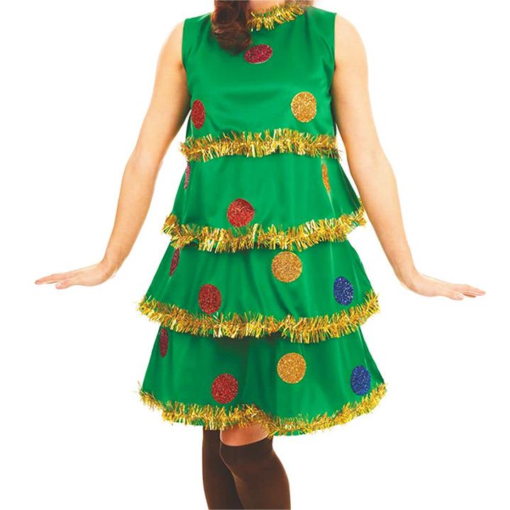 Women Christmas Tree Outfit Set Cute Green Elf Clothing Headband Dress Socks for Christmas Adults Party Uniform