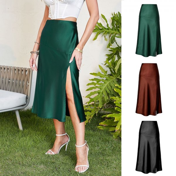 Women Cocktail Party Wedding Elegant Spring High Waist Midi Satin Skirts