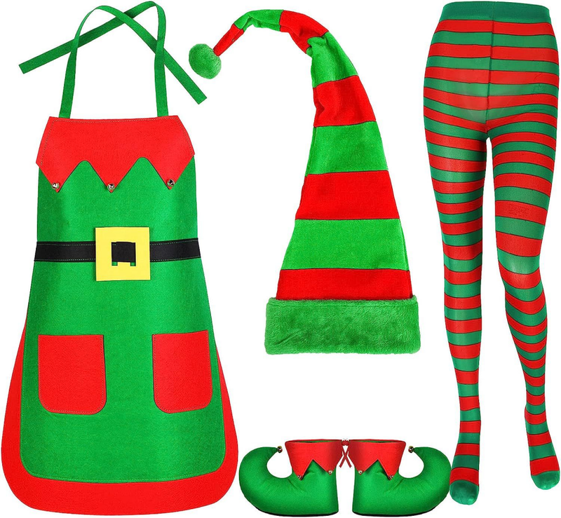 Women Elf Cosplay Costume Play Set Apron Plush Hat Ear for Party