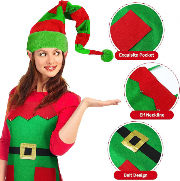 Women Elf Cosplay Costume Play Set Apron Plush Hat Ear for Party