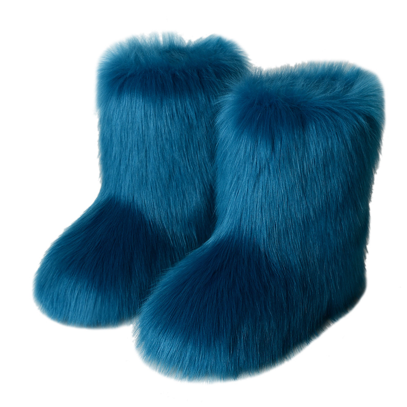 Women Faux Fur Fuzzy Snow Boots Fluffy Comfortable Winter Mid-Calf Boots