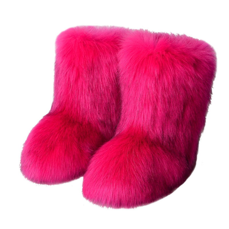 Women Faux Fur Fuzzy Snow Boots Fluffy Comfortable Winter Mid-Calf Boots