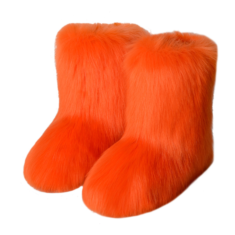 Women Faux Fur Fuzzy Snow Boots Fluffy Comfortable Winter Mid-Calf Boots