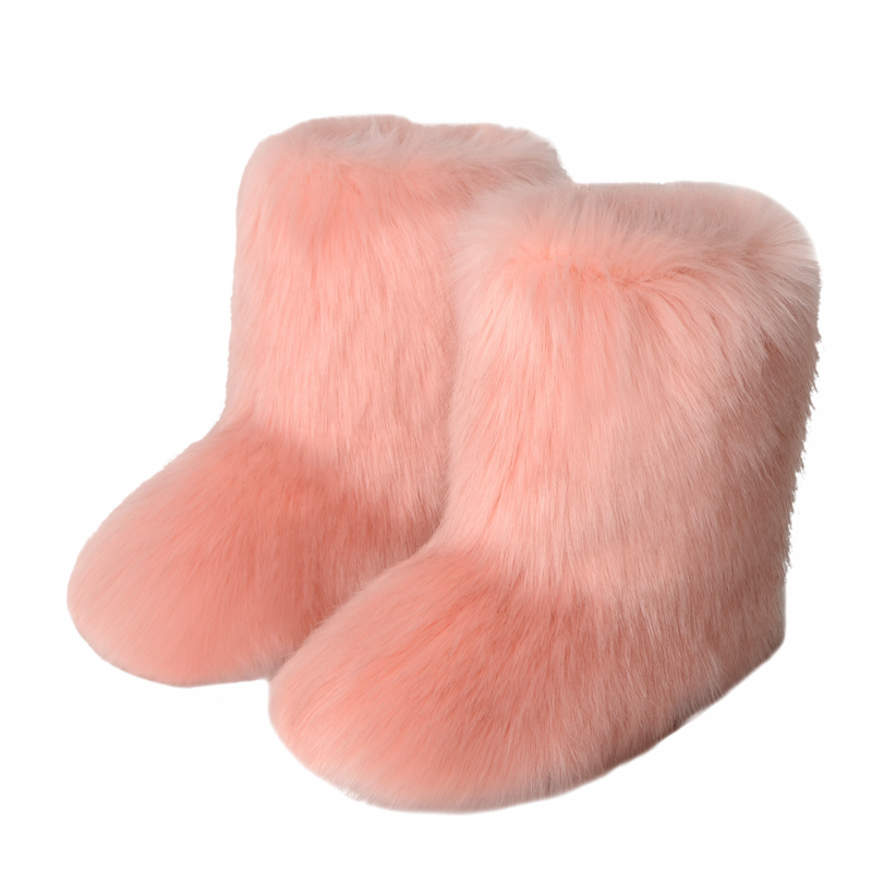 Women Faux Fur Indoor Flat Shoes Snow Boots Fluffy Winter Mid-Calf Boots