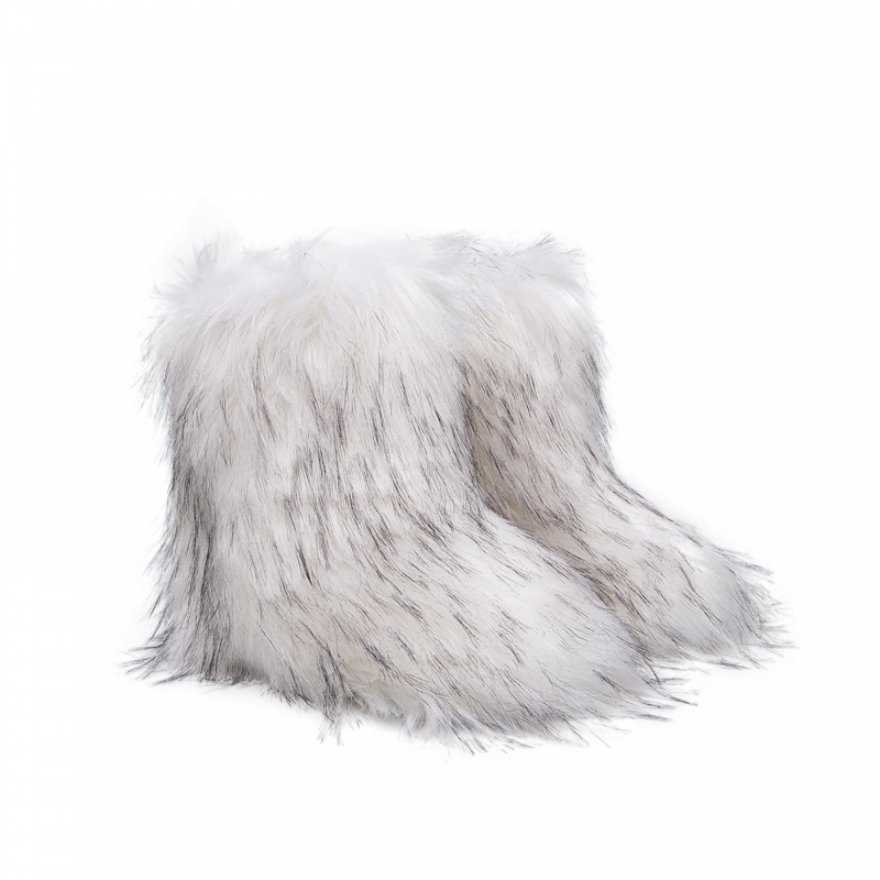 Women Faux Fur Indoor Flat Shoes Snow Boots Fluffy Winter Mid-Calf Boots