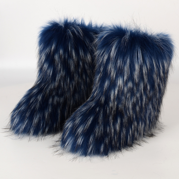 Women Faux Fur Furry Fuzzy Snow Boots Fluffy Winter Mid-Calf Boots