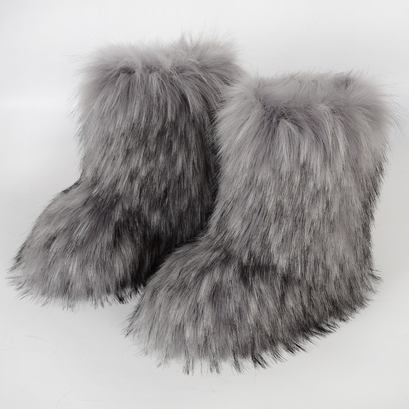 Women Faux Fur Furry Fuzzy Snow Boots Fluffy Winter Mid-Calf Boots